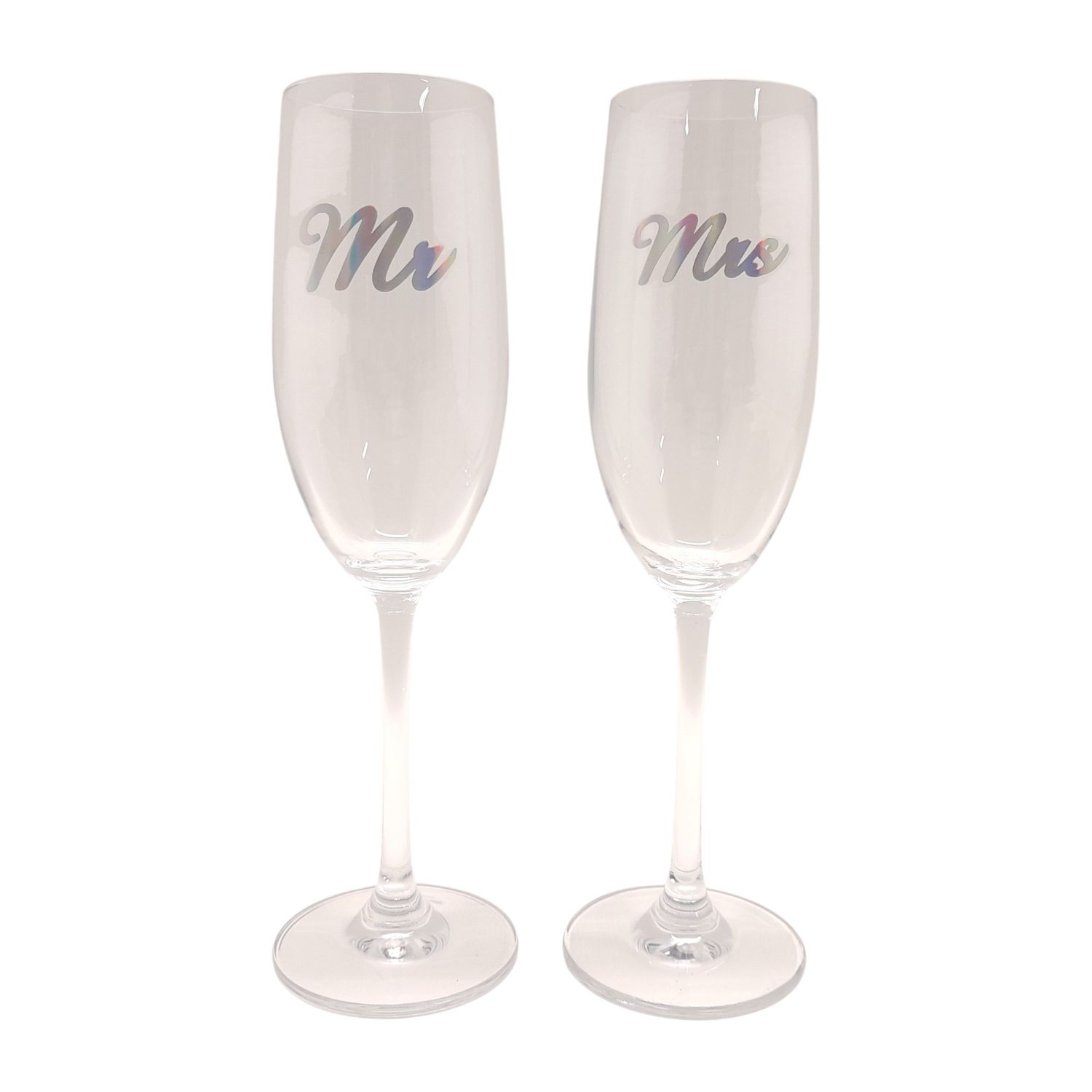 2pc 9.25&quot; MR. &amp; MRS. Champagne Flutes Clear/Holographic (Glass)