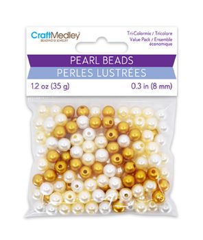 1.2oz 8mm Pearl Beads Gloss Tri Color Mix-Gold