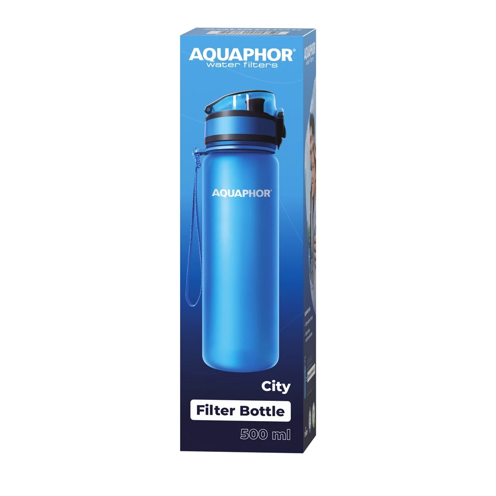 Филтрираща бутилка „AQUAPHOR City“ с филтър за 150 литра, 500 ml. Синя