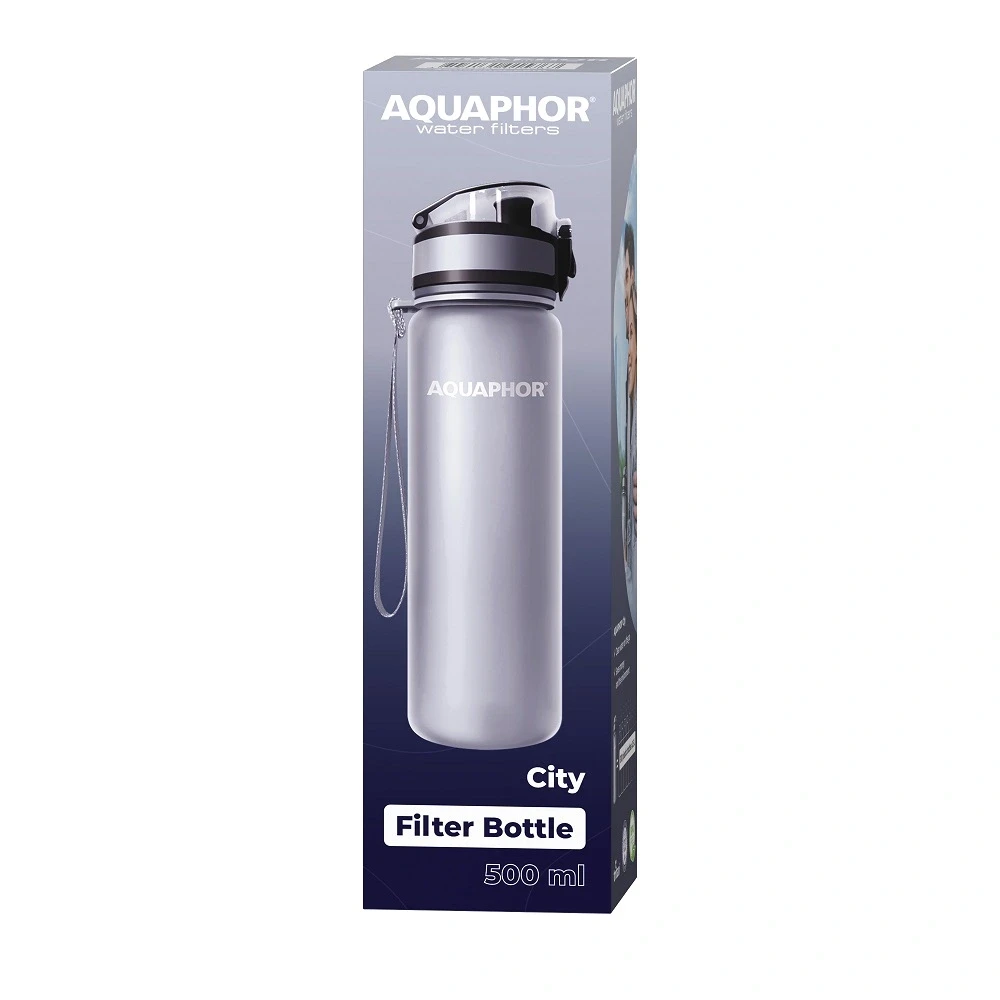 Филтрираща бутилка „AQUAPHOR City“ с филтър за 150 литра, 500 ml. Сива