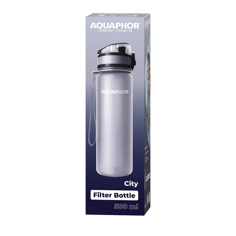 Филтрираща бутилка „AQUAPHOR City“ с филтър за 150 литра, 500 ml. Сива