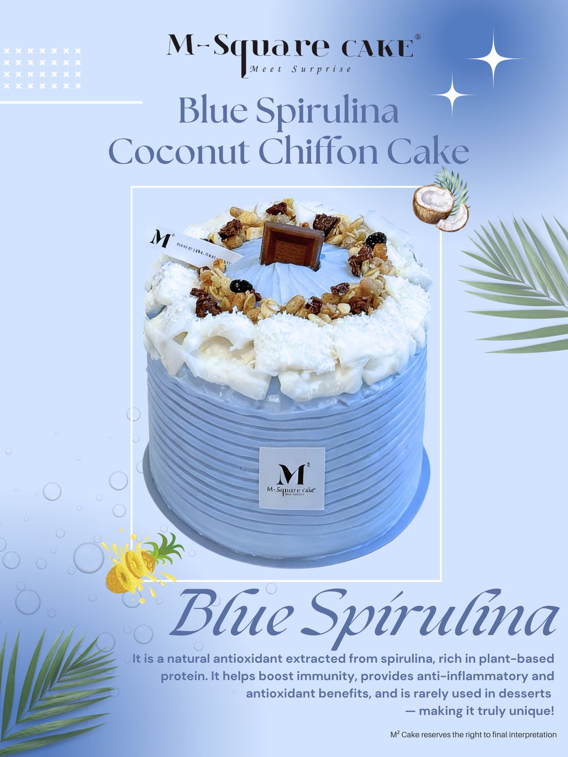 5 Inch Blue Spirulina Coconut Bloom Chiffon Cake
