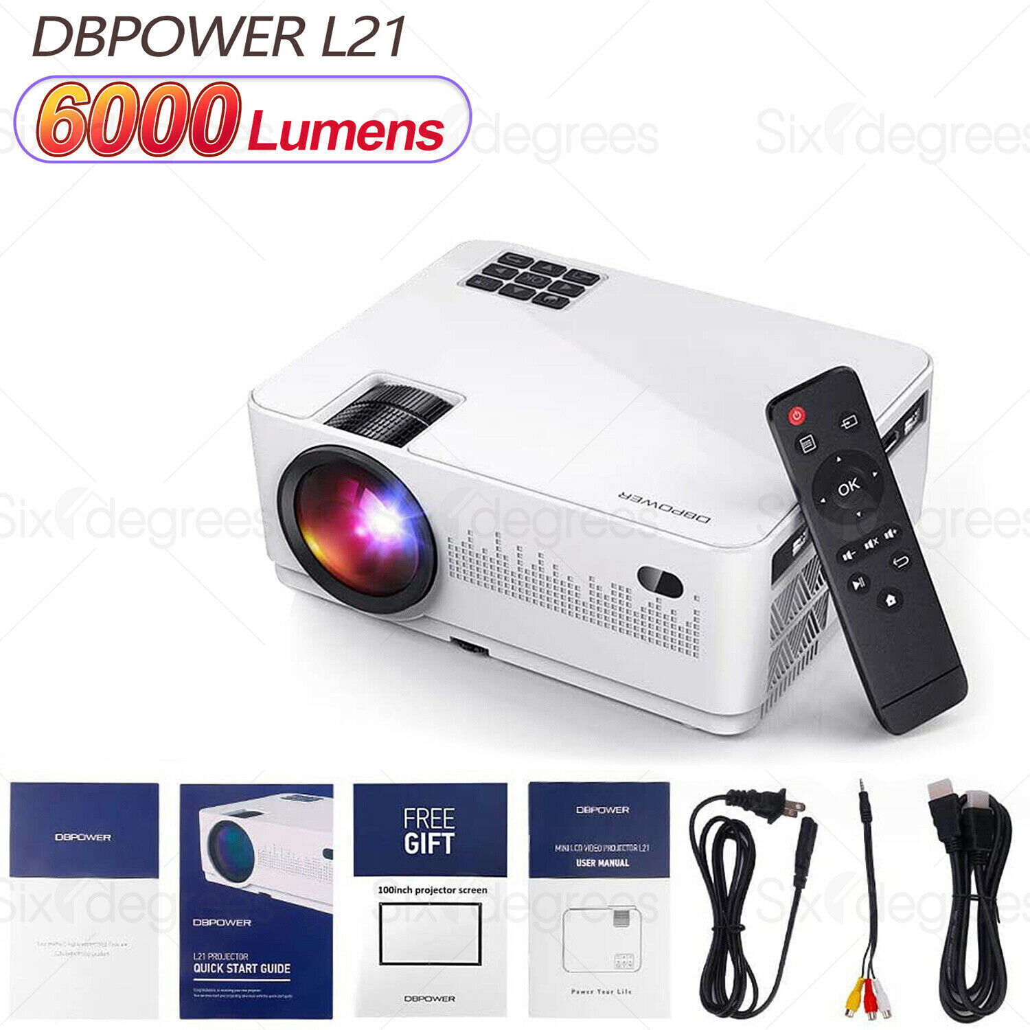 DBPOWER Video Projector LCD 6000L 1080P Full HD
