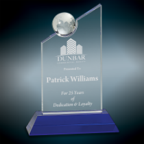 Crystal Award with Inset Globe and Blue Base