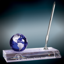 Blue Crystal Globe with Base and Pen