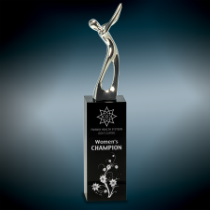 Silver Metal Golf Figure on Black Crystal Base