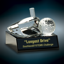 Crystal Golf Ball &amp; Club on Black Base