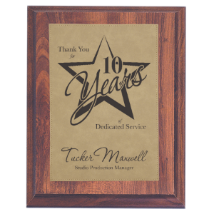 Elegant Cherry Finish Plaque with Light Brown Leatherette Plate