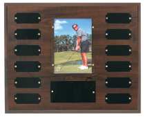 Cherry Finish Perpetual Plaque with 12 Plates &amp; 3 1/2&quot; x 5&quot; Photo Holder