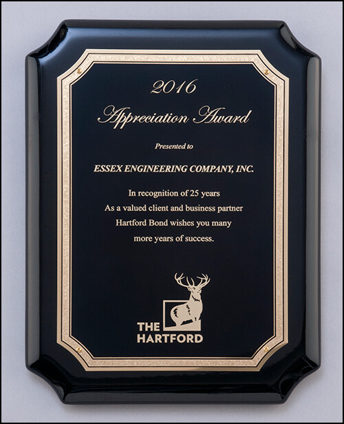 High gloss black stained plaque with gold florentine border plate