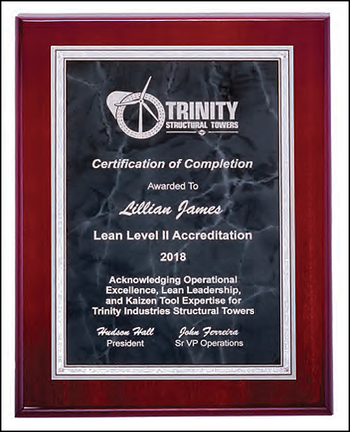 Rosewood High Lustr plaque featuring a gray marble plate with silver florentine border