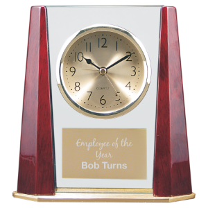 Glass Clock with Rosewood Finish Bevel Columns