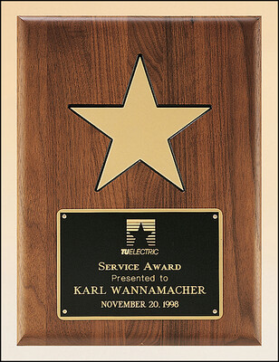 Solid American walnut plaque with black recessed area and gold aluminum star