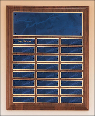 Solid American walnut perpetual plaque with 12 or 24 plates and a sapphire marble finish