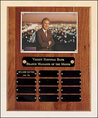American walnut perpetual photo plaque with 12 plates