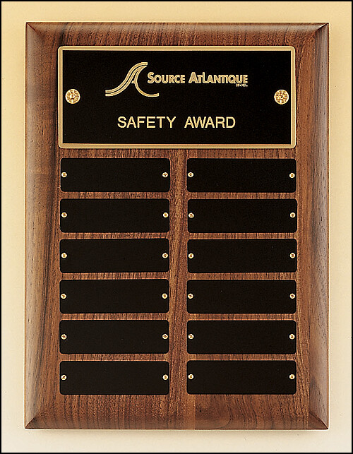 Solid American walnut perpetual plaque with 12 plates