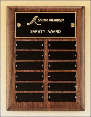 Solid American walnut perpetual plaque with 12 plates