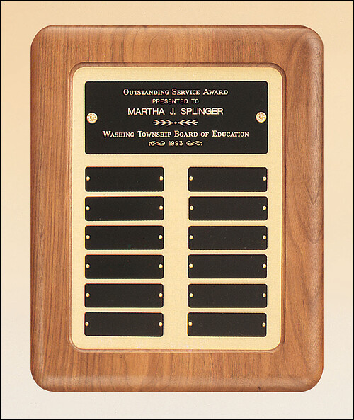 Solid American walnut perpetual plaque with 12 plates