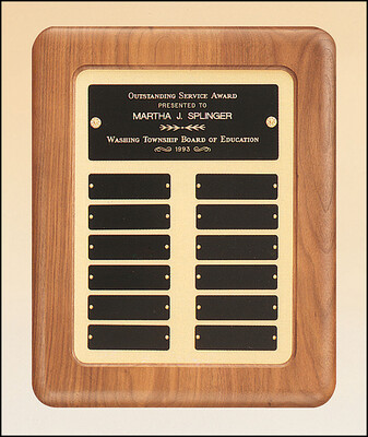 Solid American walnut perpetual plaque with 12 plates