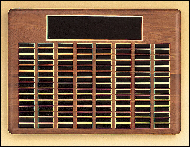 Solid American walnut perpetual plaque with 11 plate combinations (12-144 Plates)