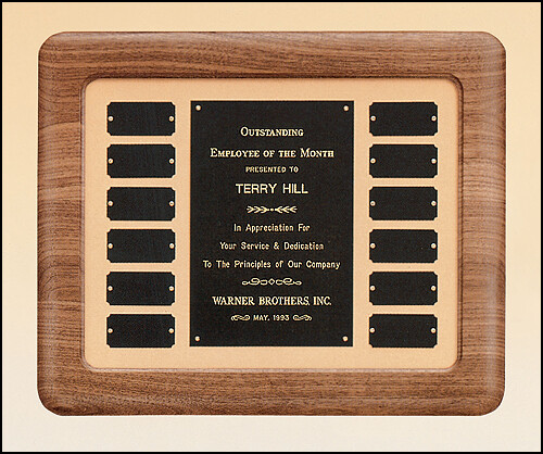Solid American walnut perpetual plaque with 12 plates