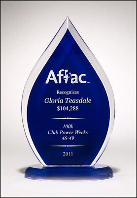 Flame Series clear acrylic award with blue silk screened back