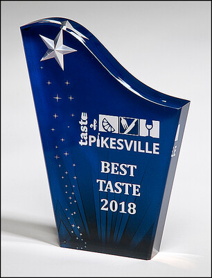 Freestanding Acrylic Award with Etched and Color-Filled Star on Digitally-Printed Constellation Background.