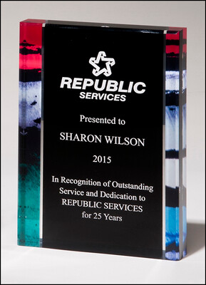 Premium Series acrylic with printed stained glass pattern border, silver mirror highlights with black center