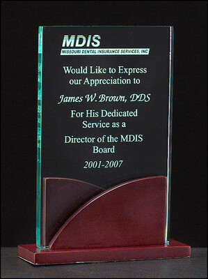Premium Series 3/8&quot; thick acrylic award on a mahogany finish base