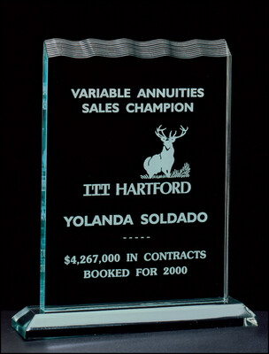3/4&quot; thick polished acrylic award on acrylic base