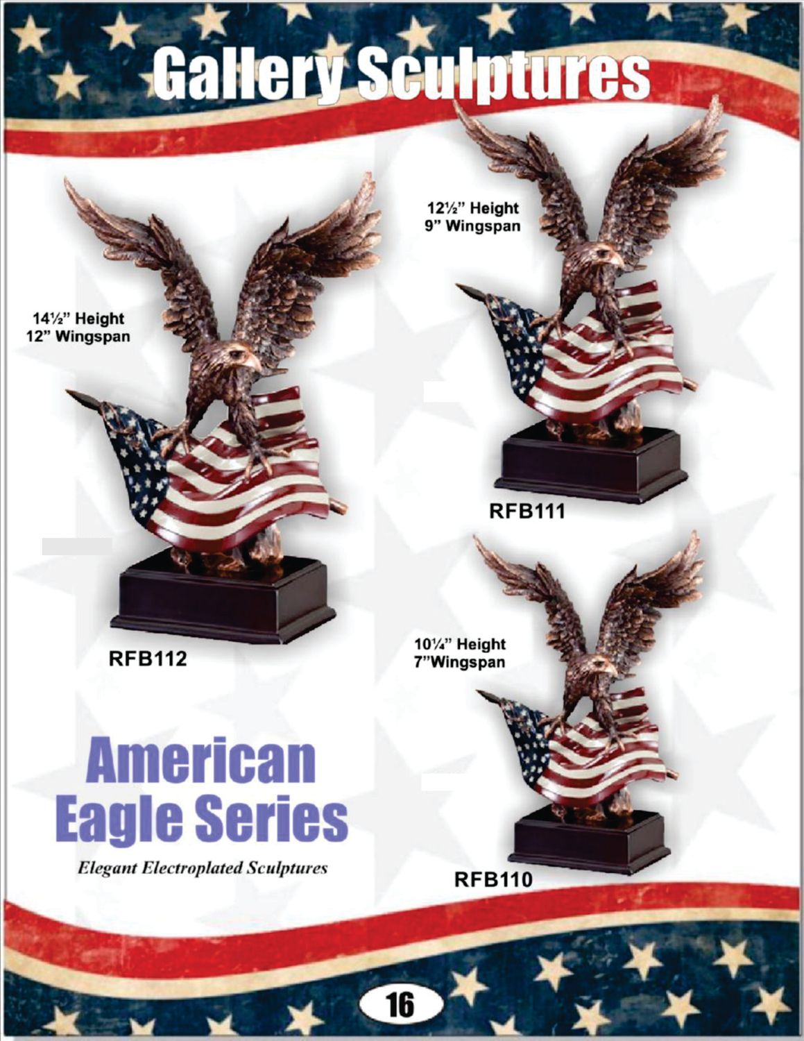Bronze Electroplated Eagle with Flag on Base