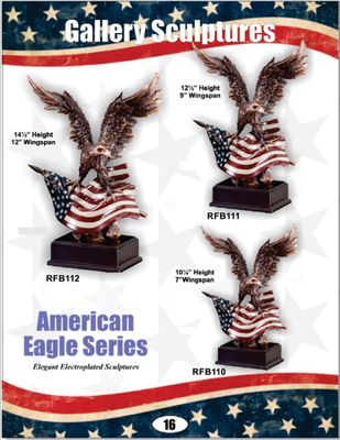 Bronze Electroplated Eagle with Flag on Base