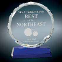Large Round Facet Crystal on Blue Base