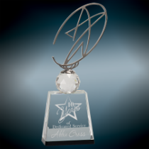 Clear &amp; Black Crystal Award with Silver Metal Star