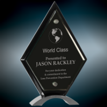Diamond Black Piano Finish Wood Standup with Jade Floating Glass