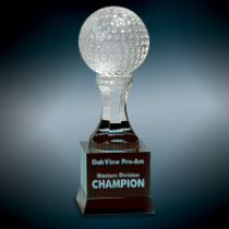 Crystal Golf Ball on Black Pedestal Base