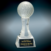 Crystal Golf Ball on Clear Pedestal Base