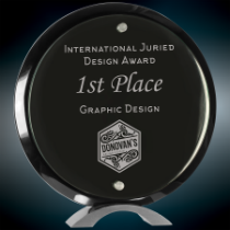 Round Black Piano Finish Wood Standup with Jade Floating Glass