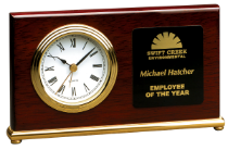 Rosewood Piano Finish Horizontal Desk Clock with Gold Trim