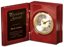 Rosewood Piano Finish Book Clock with Black Plate