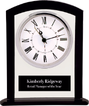 Square Arch Glass Clock with Black Border and Base