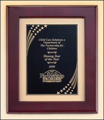 Rosewood stained piano-finished frame with florentine star shower engraving plate