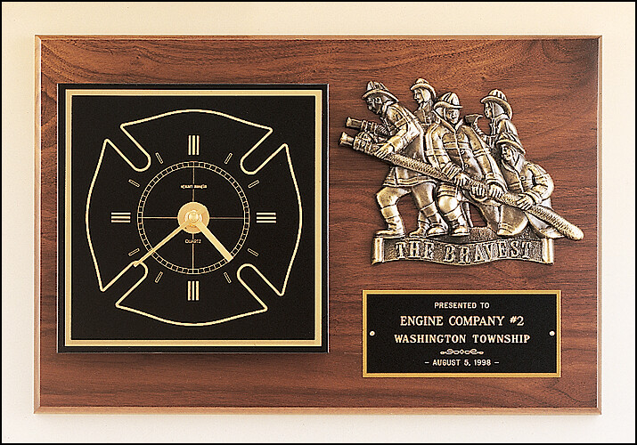 Firematic award with antique bronze finish casting and clock