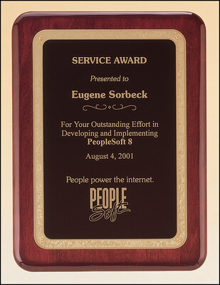 Rosewood stained piano finish plaque with gold florentine border and black textured center
