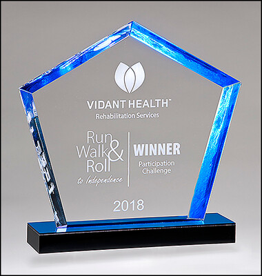 Diamond Series Acrylic Award with Blue Accent and Blue Mirror-Topped Base