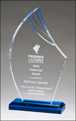 Flame Series Clear Acrylic with Blue Accents and Matching Blue Acrylic Base