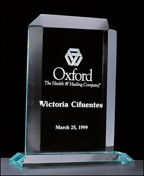 3/4" thick rectangular acrylic award on acrylic base