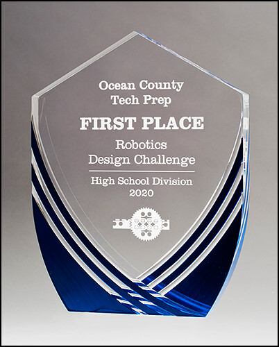 Shield Series Clear Acrylic with Polished Score Lines and Blue Metallic Accent