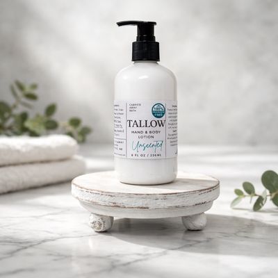 Unscented Grass-Fed Tallow Lotion | Fragrance-Free Hand &amp; Body Moisturizer for Sensitive Skin
