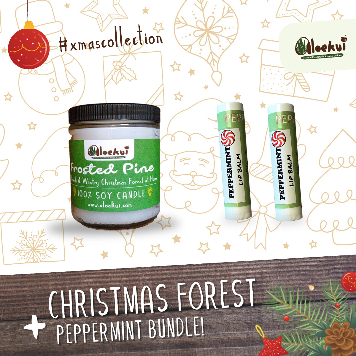 Frosted Pine Soy Candle/ 2 Pepp. Lip Balms Frosted Pine Soy Candle/ 2 Pepp. Lip Balms